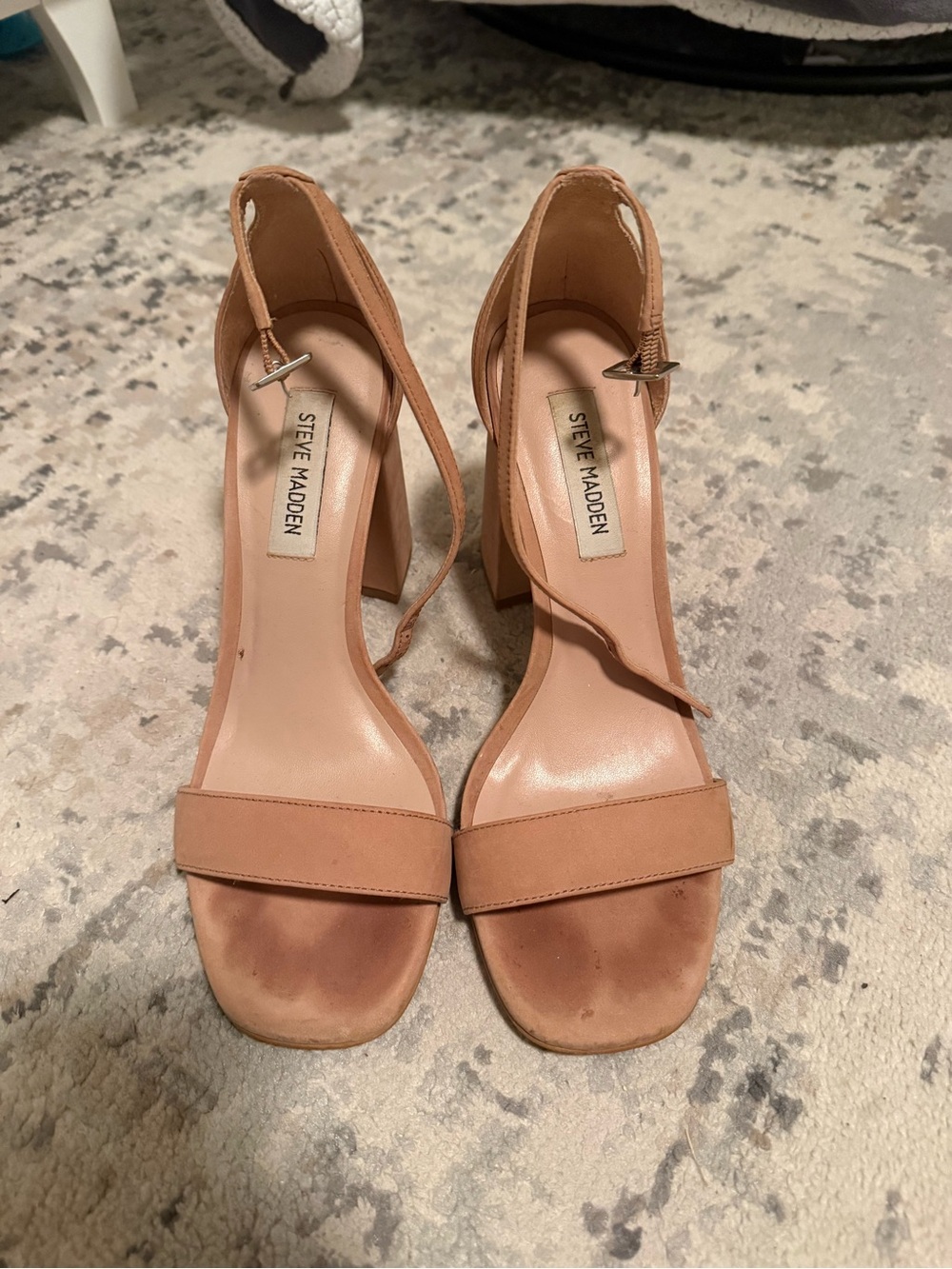 Steve Madden Nude Tan Ankle-Strap Block Heels